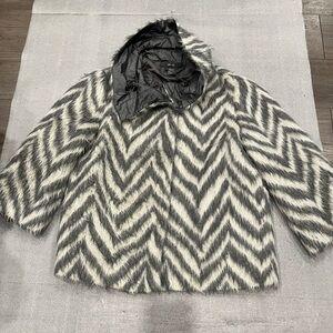 [US8]Per Se Faux Fur Angora Wool Blend Harrington Tweed Gray Short Jacket